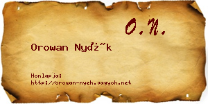 Orowan Nyék névjegykártya
